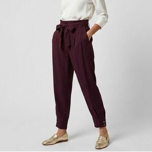Ted Baker London KCLARAT Paperbag Tie Waist Trousers Deep Berry Size 3 (US 8)